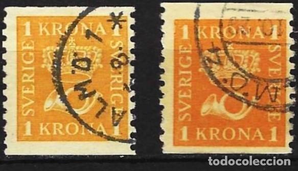 Sellos: Suecia 1921 - Mi 201 I WA - YT 145 - Corona y el cuerno postal ( 2 tonalidades de color )