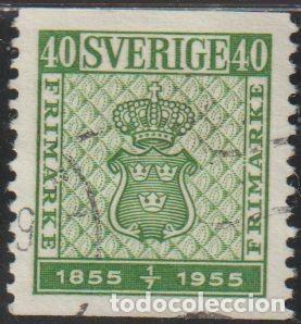 Sellos: Suecia 1955 Scott 475 Sello &ordm; Primer sello Postal Sueco Coronas Michel 403A Yvert 396 Sweden Stamp