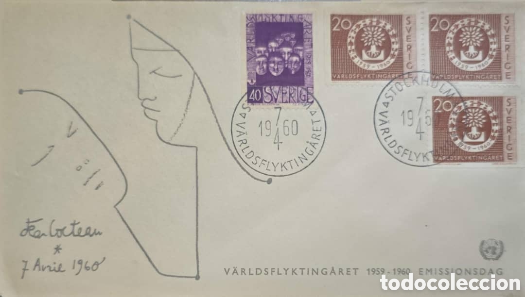 Sellos: CA)Sweden.This is a First Day Cover (FDC) from Sweden, postmarked in Stockholm on April 7, 1960, com