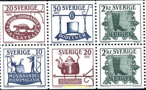 Sellos: 105924 MNH SUECIA 1985 ROTULOS ANTIGUOS DE TIENDAS