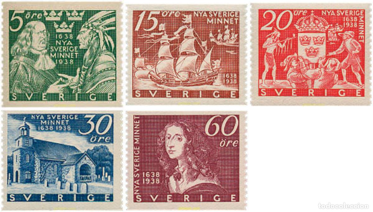 Sellos: 106673 MNH SUECIA 1938 3 CENTENARIO DE LA FUNDACION DE LA COLONIA &rdquo;NUEVA SUECIA&rdquo;