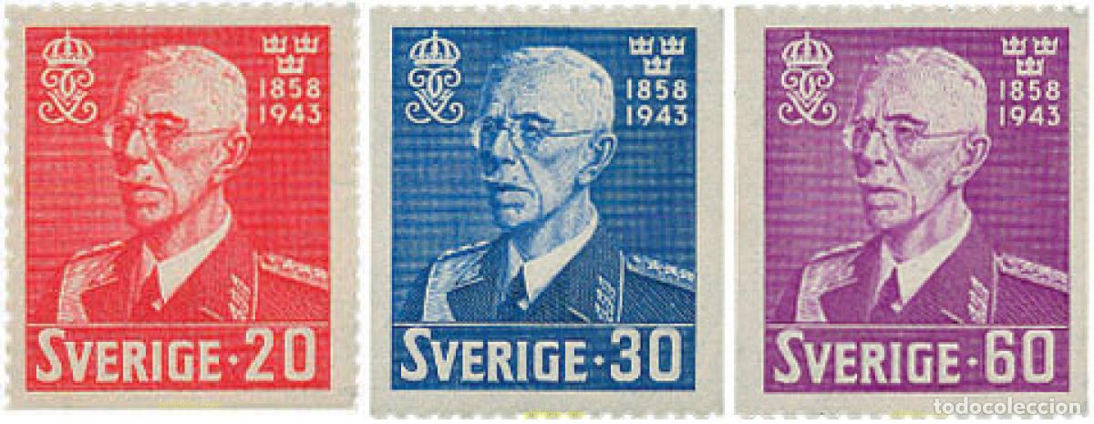 Sellos: 107019 MNH SUECIA 1943 85 ANIVERSARIO DEL REY GUSTAVO V