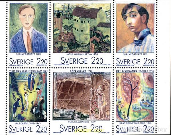 Sellos: 112328 MNH SUECIA 1988 CENTENARIO DEL NACIMIENTO DE PINTORES SUECOS