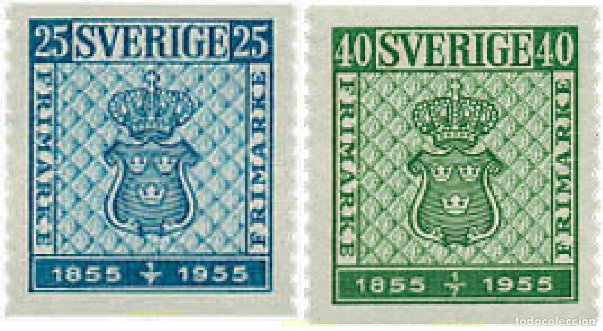 Sellos: 107389 MNH SUECIA 1955 CENTENARIO DEL PRIMER SELLO DE SUECIA