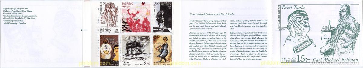 Sellos: 112659 MNH SUECIA 1990 ANIVERSARIO DEL NACIMIENTO DE CARL MICHAEL BELLMAN Y DE EVERT TAUBE