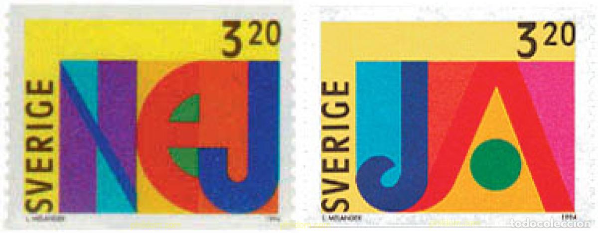 Sellos: 113462 MNH SUECIA 1994 REFERENDUM POR LA ADHESION AL MERCADO COM&Uacute;N