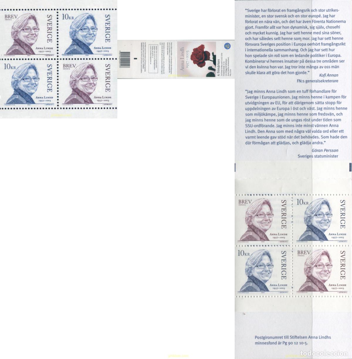 Sellos: 134039 MNH SUECIA 2003 HOMENAJE A ANNA LINDH