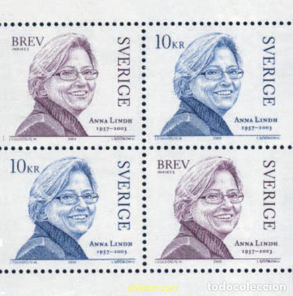 Sellos: 368405 MNH SUECIA 2003 HOMENAJE A ANNA LINDH