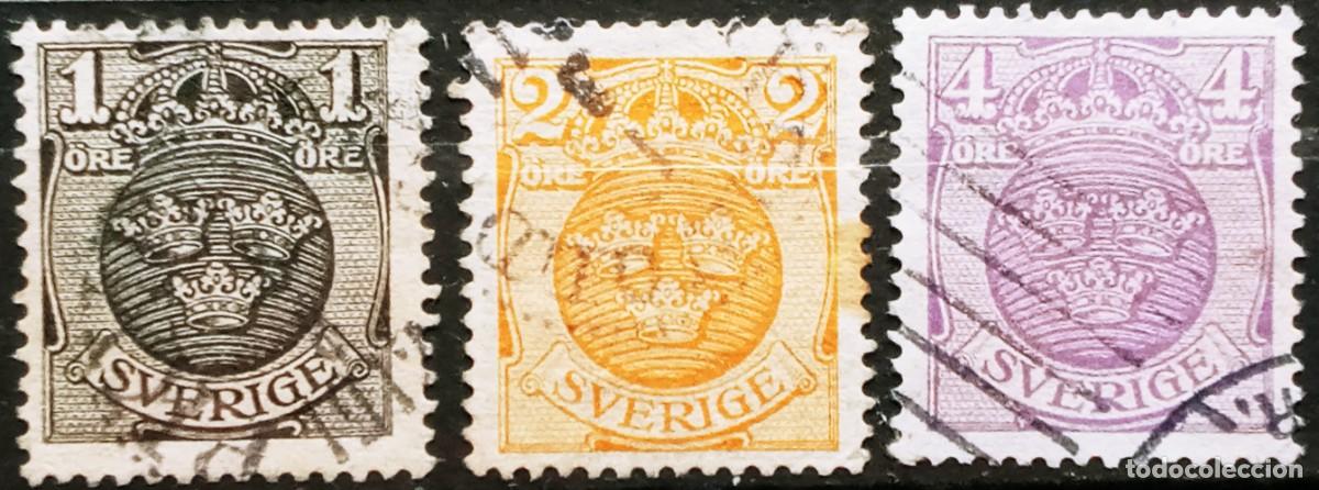 Sellos: SUECIA - IVERT 55+ 56+ 57 USADOS FILIGRANA CORONA- LOS DE LA FOTO