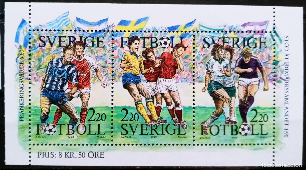 Sellos: SUECIA - IVERT 1489/91 HOJA BLOQE N&ordm; 16 NUEVO ** - DEPORTES FUTBOL SUECO - A&Ntilde;O 1988