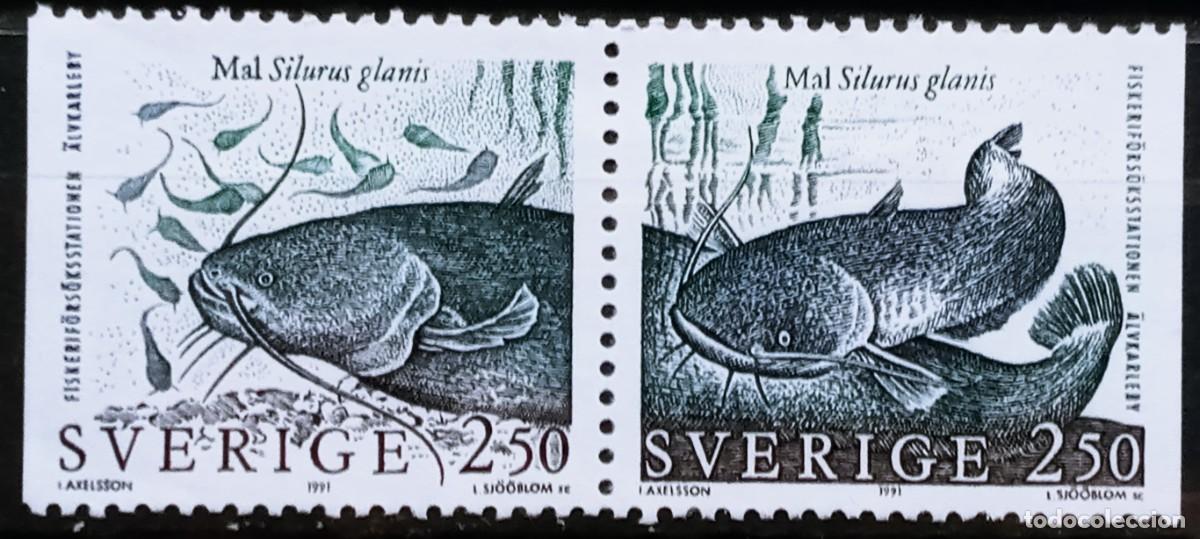 Sellos: SUECIA - IVERT 1631a PAREJA NUEVOS ** - PECES - A&Ntilde;O 1991