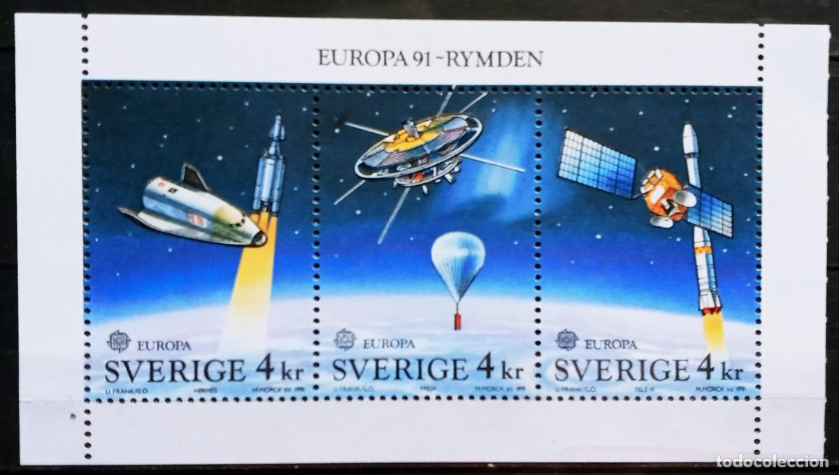 Sellos: SUECIA - IVERT 1645/48 HOJA BLOQUE N&ordm;19 NUEVOS ** EL ESPACIO EUROPA CEPT A&Ntilde;O 1991