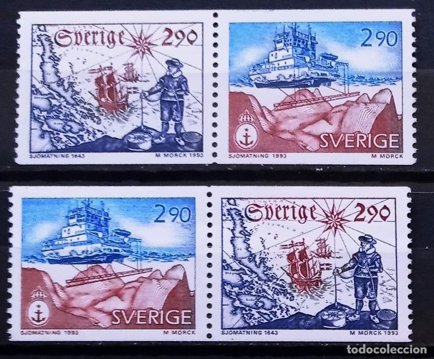 Sellos: SUECIA - IVERT 1779/80 NUEVO ** 2 PAREJAS 350&ordm; ANIV. DEL SERVICIO HIDROGRAFICO A&Ntilde;O 1993