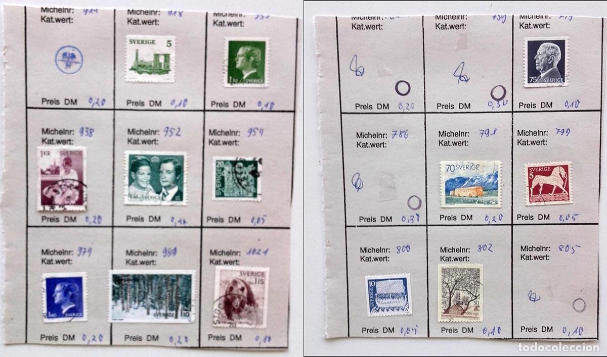 Sellos: Suecia 2 p&aacute;ginas de &aacute;lbum con 13 sellos antiguos, Sverige
