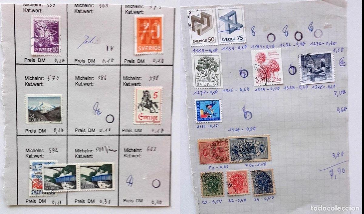 Sellos: Suecia 2 p&aacute;ginas de &aacute;lbum con 18 sellos antiguos, Sverige