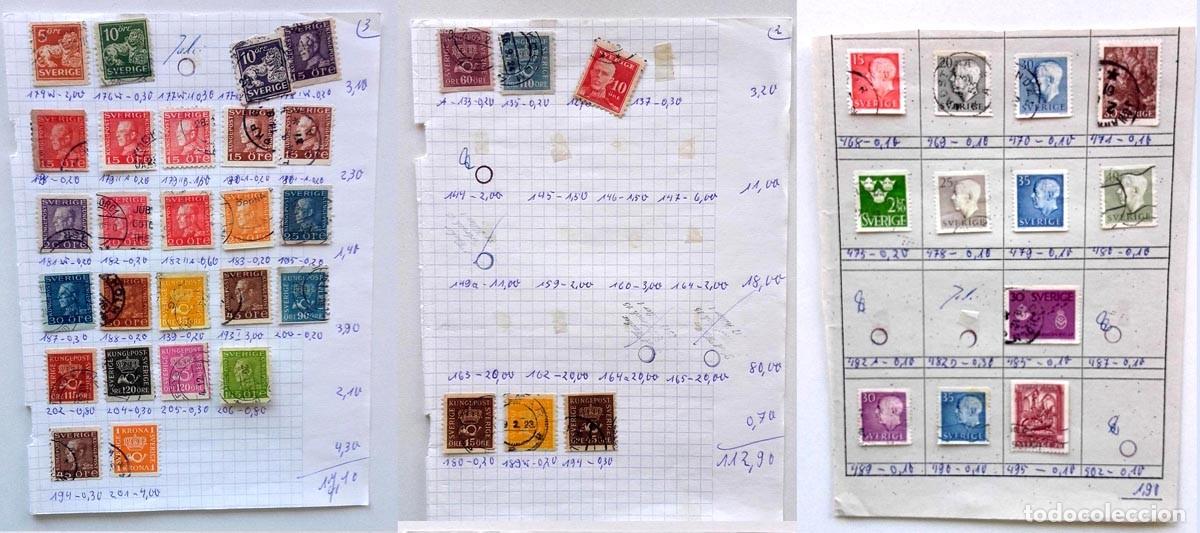 Sellos: Suecia 3 p&aacute;ginas de &aacute;lbum con 43 sellos antiguos, Sverige