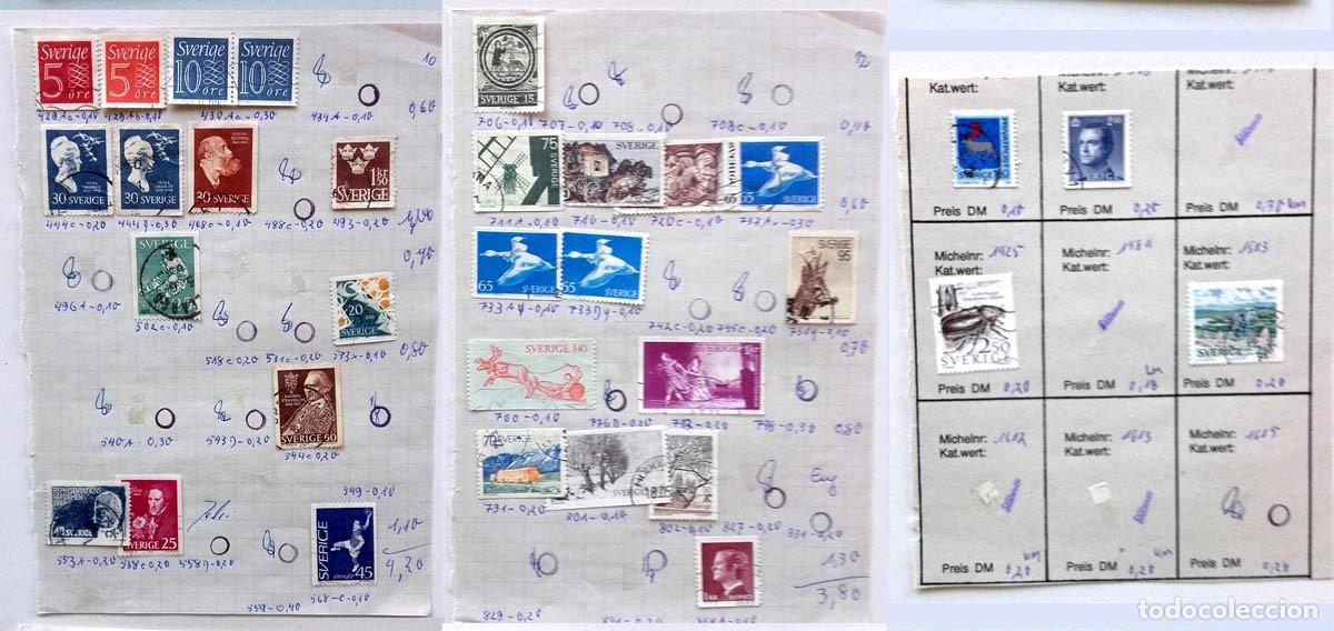 Sellos: Suecia 3 p&aacute;ginas de &aacute;lbum con 32 sellos antiguos, Sverige