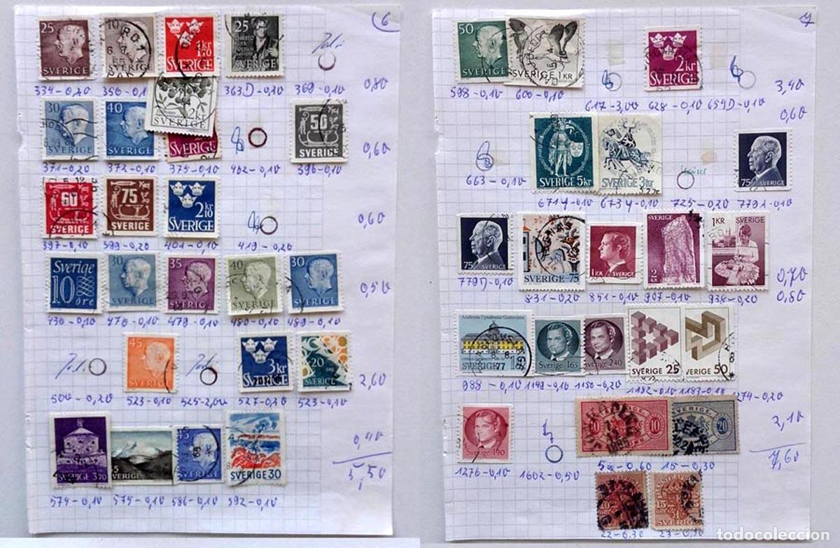 Sellos: Suecia 2 p&aacute;ginas de &aacute;lbum con 45 sellos antiguos, Sverige
