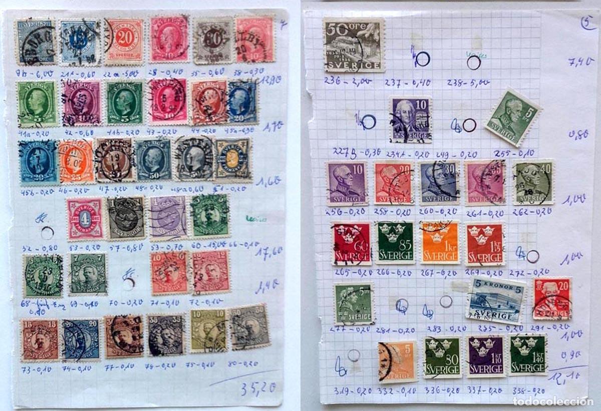 Sellos: Suecia 3 p&aacute;ginas de &aacute;lbum con 51 sellos antiguos, Sverige