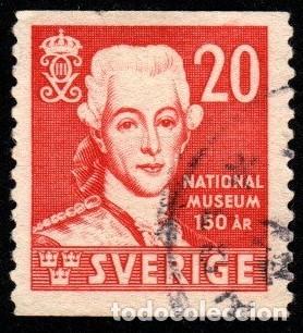 Sellos: Suecia. 150 Anv. Fundaci&oacute;n Museo Nacional. 1942. YT-294 usado