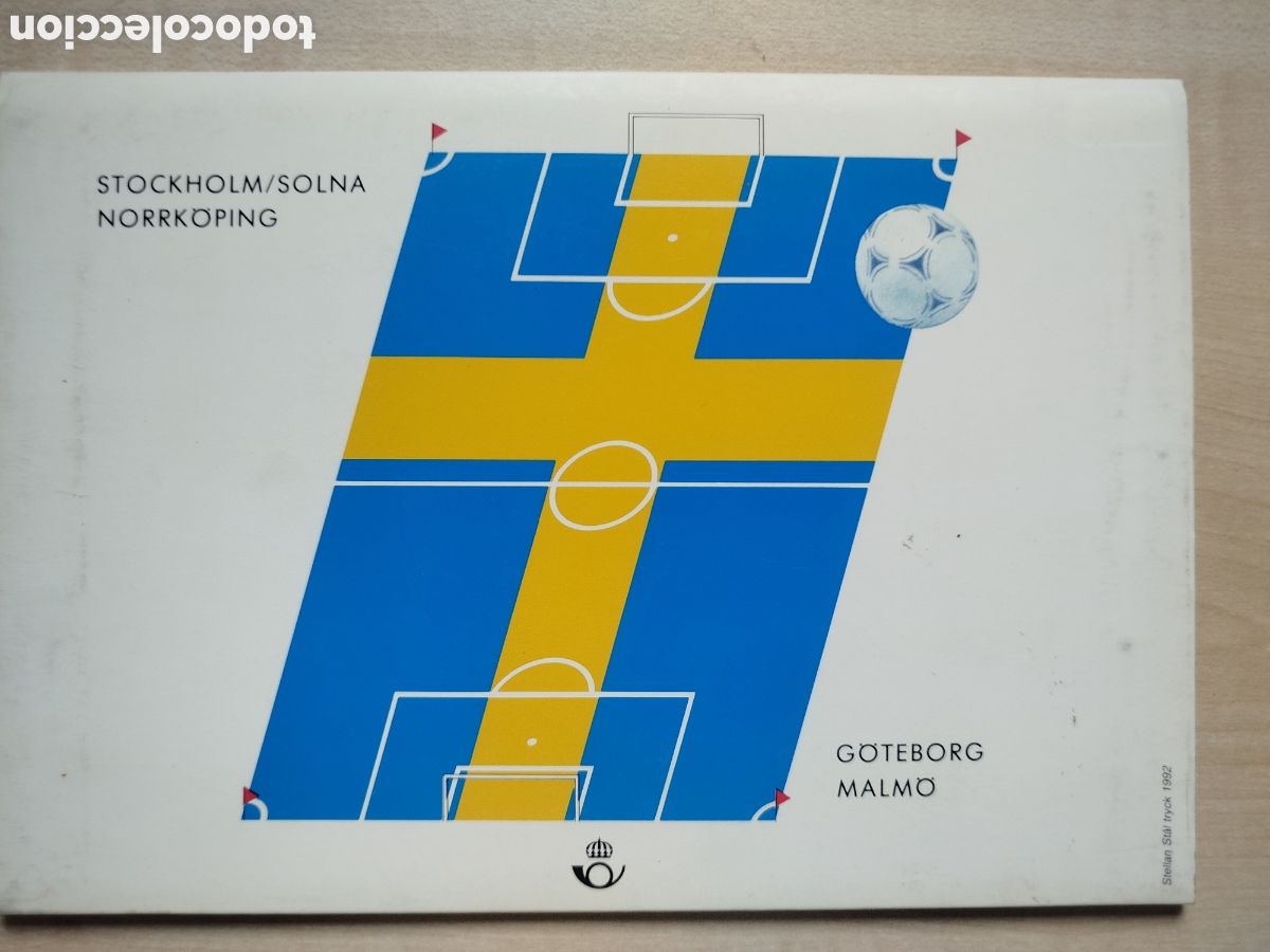 Sellos: Suecia 1992. Pack Oficial Eurocopa de F&uacute;tbol (EM i Fotboll). 8 sellos y 3 postales MNH.