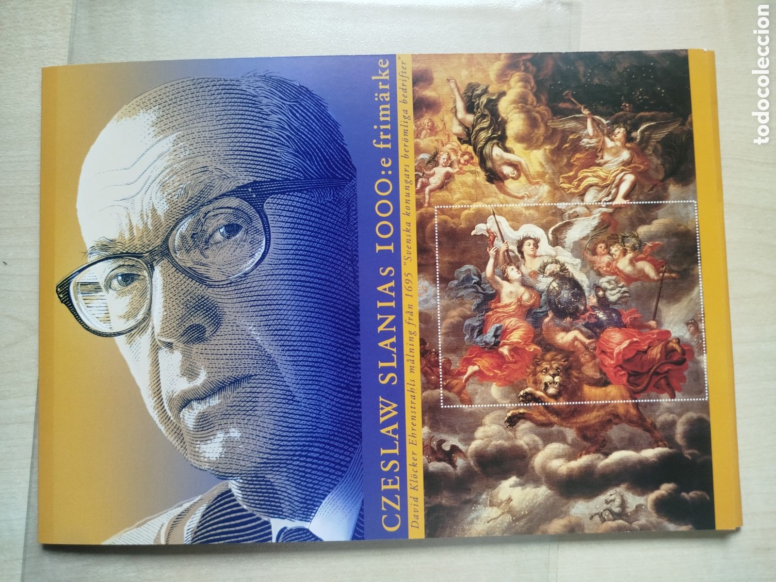 Sellos: Suecia 2000. Carpeta Prestigio Sello 1000 de Czeslaw Slania. Incluye Hoja Bloque y Blackprint MNH