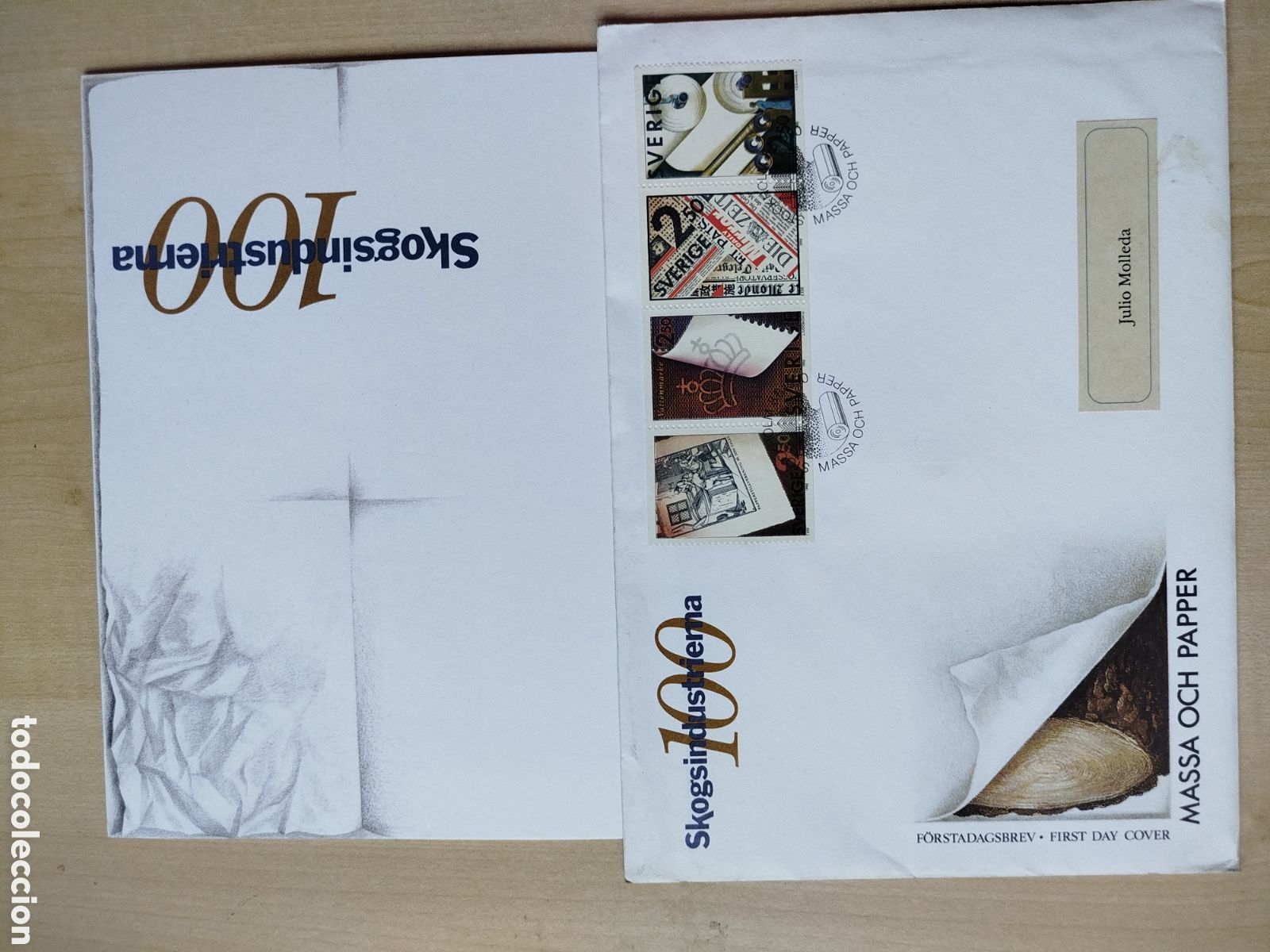 Sellos: FDC Suecia 1990 - Centenario Industria del Papel (Skogsindustrierna 100) Con Folleto