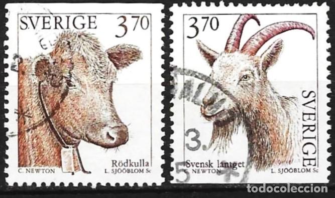 Sellos: Suecia 1995 - Mi 1860 & 1861 - YT 1842 & 1843 - Fauna : Ternera y cabra