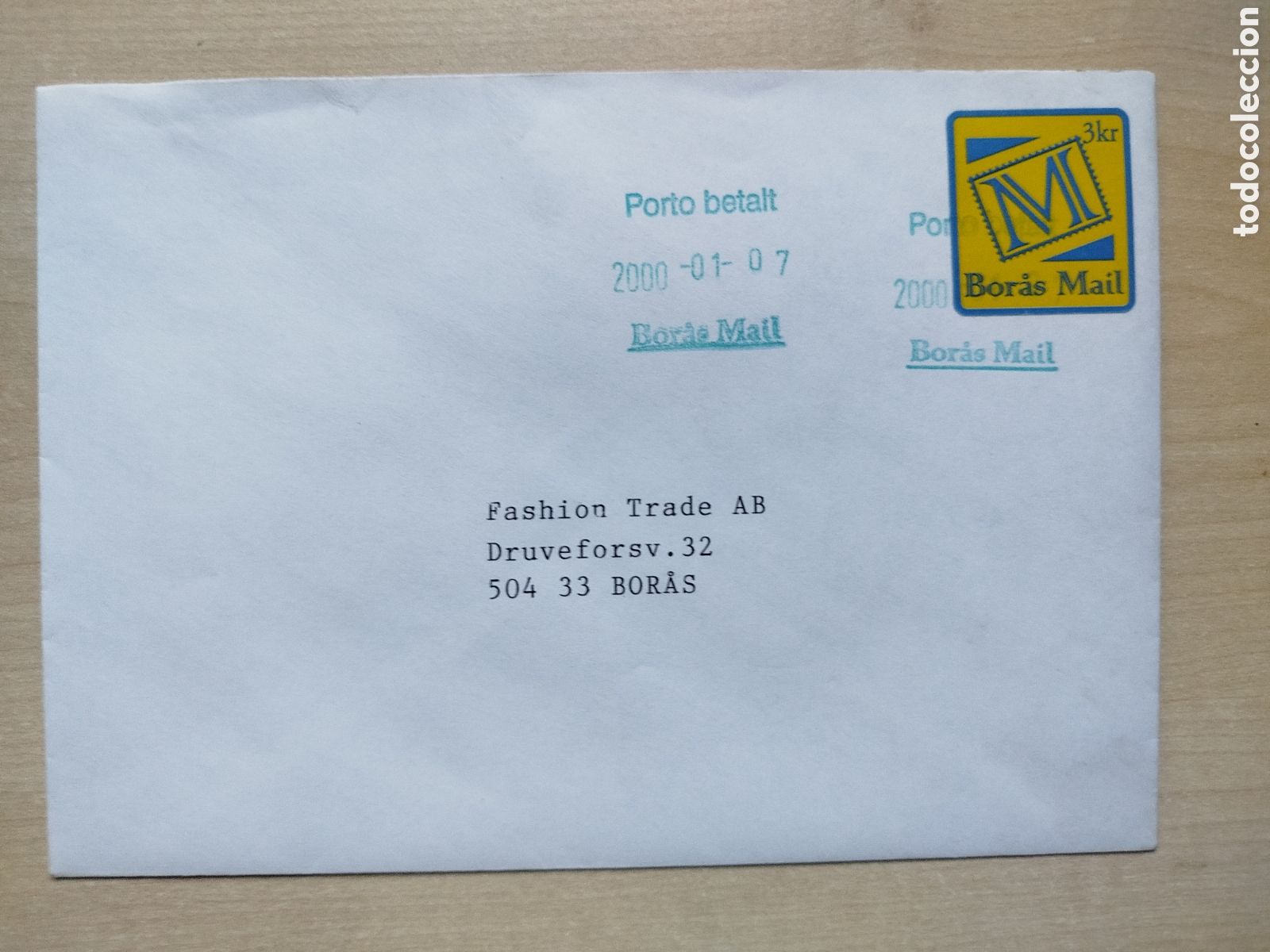 Sellos: Suecia Localpost. Sobre circulado Bor&aring;s Mail A&ntilde;o 2000. Sello 3kr y marcas.