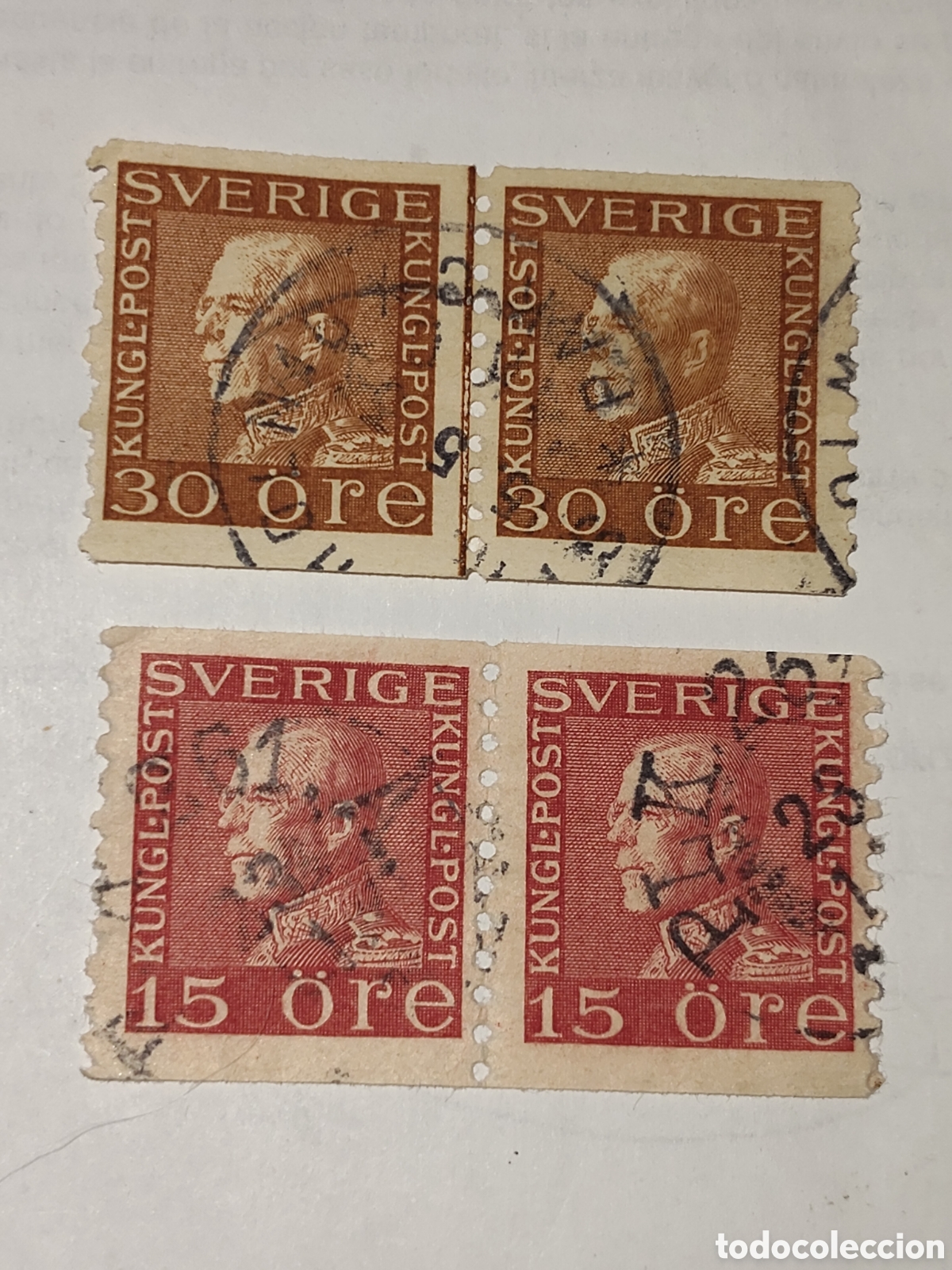 Sellos: 4 Sellos en bloques de 2 del Rey Gustavo V 1928 usado