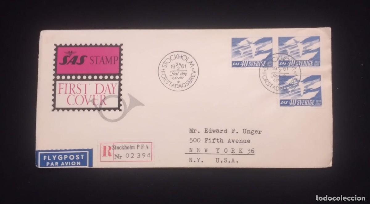 Sellos: TS) 1961 SWEDEN, FDC, WITH REGISTRATION NUMBER,COMMEMORATING SCANDINAVIAN AIRLINES SYSTEM FLIGHTS,MU