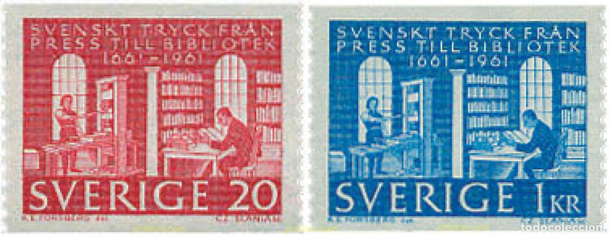 Sellos: 107636 MNH SUECIA 1961 3 CENTENARIO DE LA REGULACION SOBRE LAS OBRAS IMPRESAS