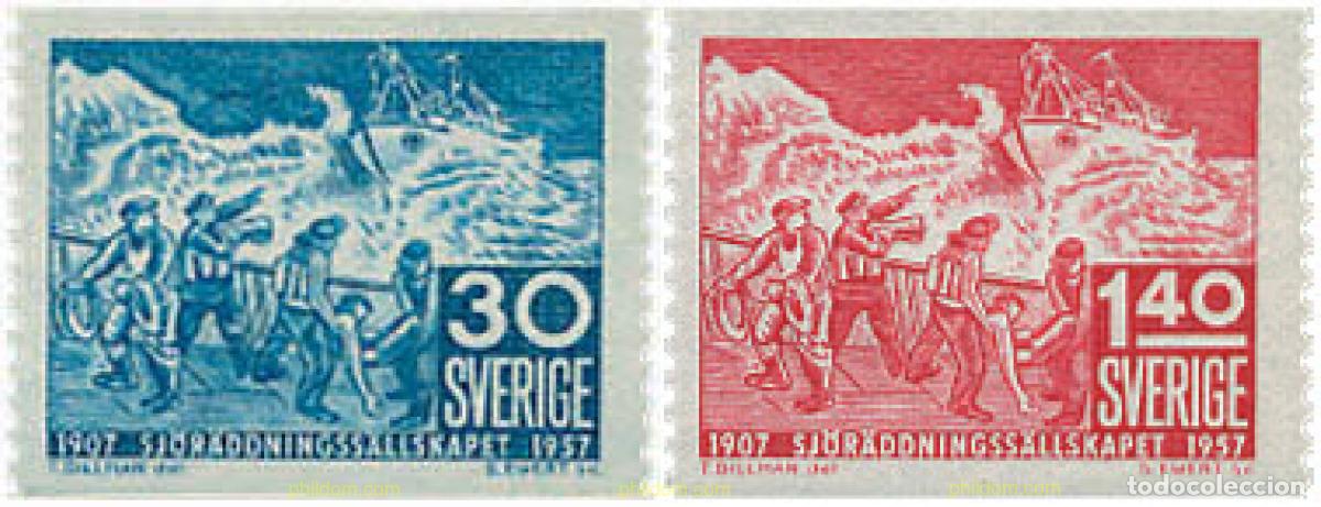 Sellos: 107427 MNH SUECIA 1957 50 ANIVERSARIO DE LA ASOCIACION NACIONAL DE SALVAMENTO