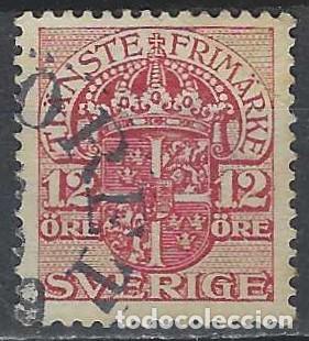 Sellos: SUECIA 1911-19 - S.OFICIAL, ESCUDO DE ARMAS, ROJO VINO - USADO
