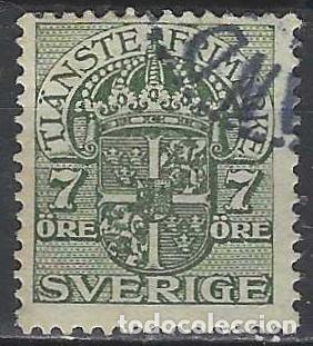 Sellos: SUECIA 1911-19 - S.OFICIAL, ESCUDO DE ARMAS, VERDE NEGRUZCO - USADO
