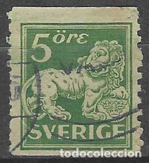 Sellos: SUECIA 1920 - LE&Oacute;N, VERDE - USADO