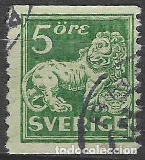 Sellos: SUECIA 1920 - LE&Oacute;N, VERDE - USADO