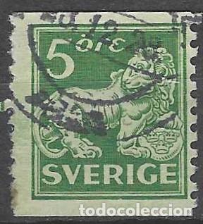 Sellos: SUECIA 1920 - LE&Oacute;N, VERDE - USADO