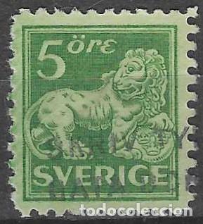 Sellos: SUECIA 1920 - LE&Oacute;N, VERDE, PERF. 9&frac34; - USADO