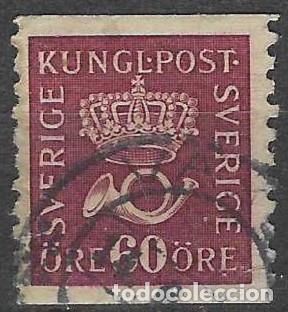 Sellos: SUECIA 1920 - CORONA REAL Y CUERNO POSTAL, P&Uacute;RPURA PARDUZCO - USADO