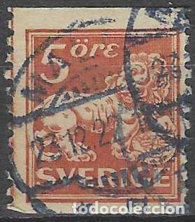 Sellos: SUECIA 1921 - LE&Oacute;N, ROJO PARDUZCO - USADO