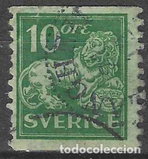 Sellos: SUECIA 1921 - LE&Oacute;N, VERDE - USADO