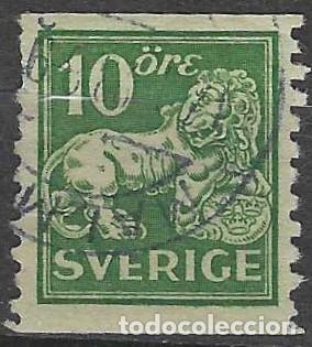 Sellos: SUECIA 1921 - LE&Oacute;N, VERDE - USADO