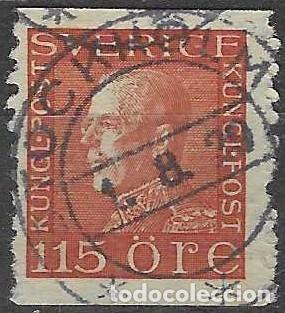 Sellos: SUECIA 1925 - REY GUSTAVO V, MARR&Oacute;N ROJIZO - USADO