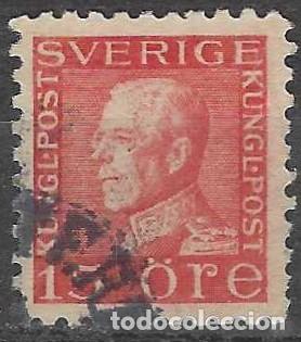 Sellos: SUECIA 1925 - REY GUSTAVO V, ROJO, COMPLETAMENTE DENTADO - USADO