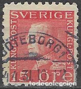 Sellos: SUECIA 1925 - REY GUSTAVO V, ROJO, COMPLETAMENTE DENTADO - USADO