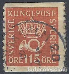 Sellos: SUECIA 1925 - CORONA REAL Y CUERNO POSTAL, MARR&Oacute;N ROJIZO - USADO
