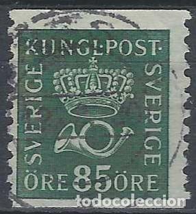 Sellos: SUECIA 1929-34 - CORONA REAL Y CUERNO POSTAL, VERDE OSCURO - USADO