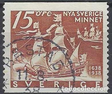 Sellos: SUECIA 1938 - 3&ordm; CENT. DE LA FUNDACI&Oacute;N DE LA COLONIA SUECA EN ESTADOS UNIDOS, BARCOS - USADO
