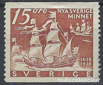 Sellos: SUECIA 1938 - 3&ordm; CENT. DE LA FUNDACI&Oacute;N DE LA COLONIA SUECA EN ESTADOS UNIDOS, BARCOS - MNH**